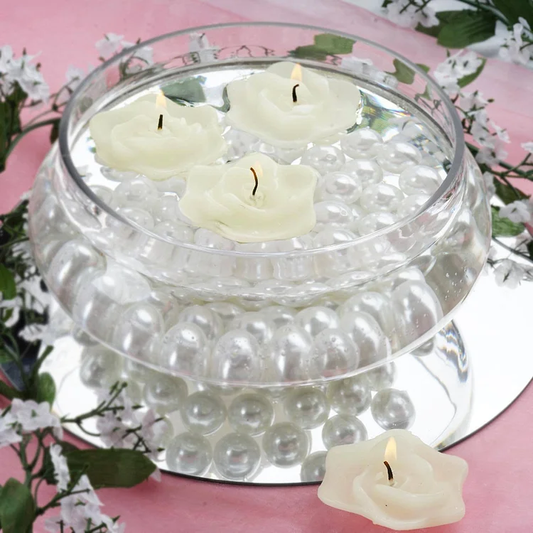 4 Pack Ivory Rose Flower Floating Candles, Wedding Vase Fillers 2.5"