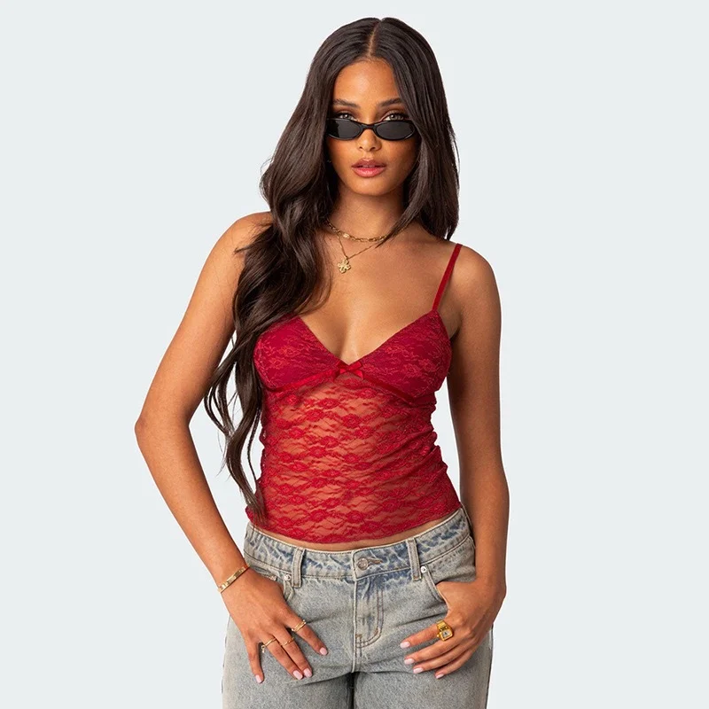 Brownm 2024 Summer New V-Neck Sling On The Chest Bow T-Shirt To The Perspective Of The Sexy Bare Back