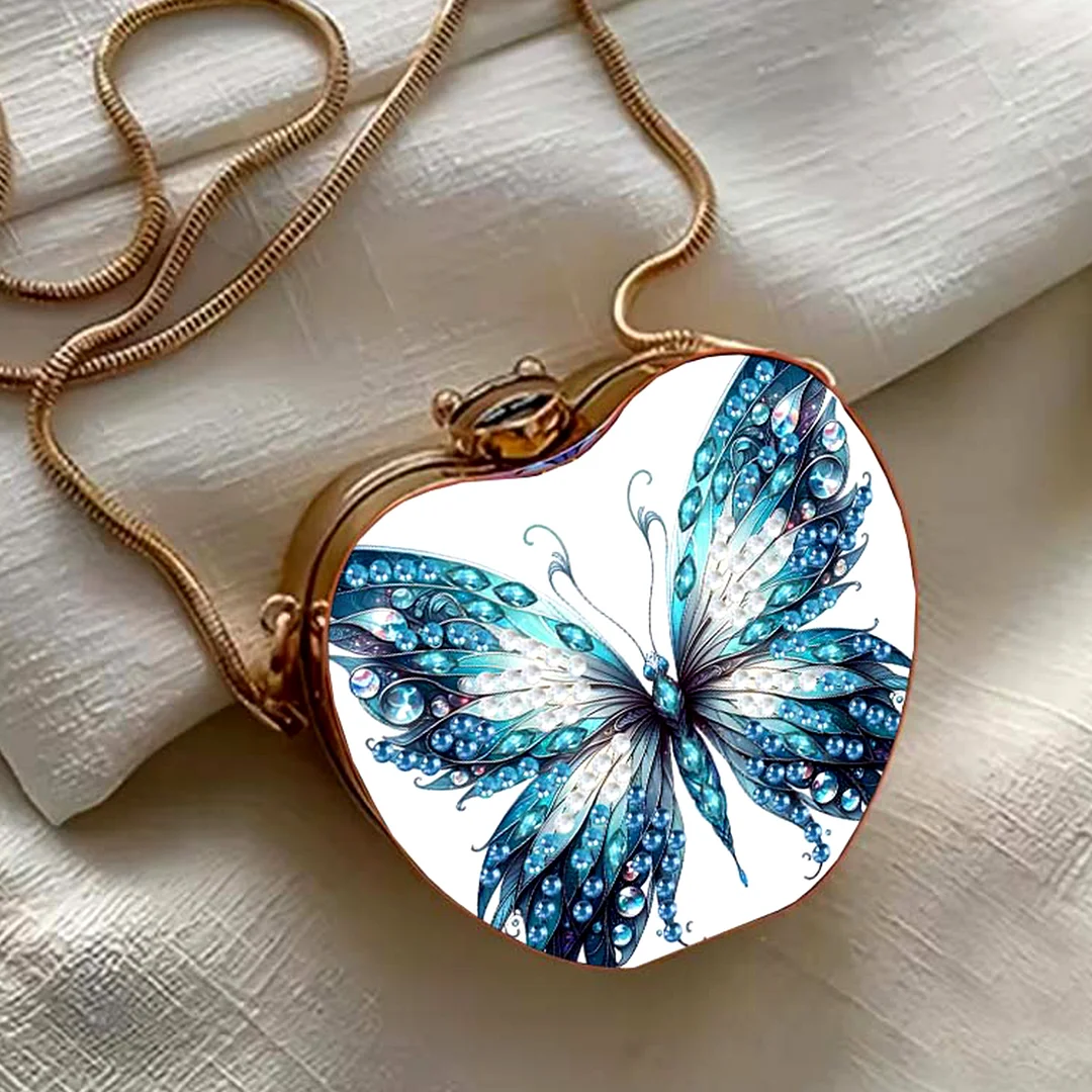 Butterfly D DIY Acrylic Love Diamond Art Painting Card Case Wallet with Chain Small Diamond Painting Crossbody Bag for Adults Women Girls Gift