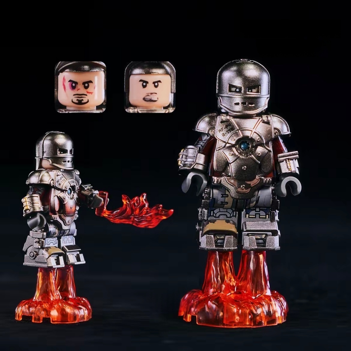 Marvel Iron Man Minifigure Collection - MK1, Clear MK1, War Machine, Iron Patriot & MK85 Building Blocks Set