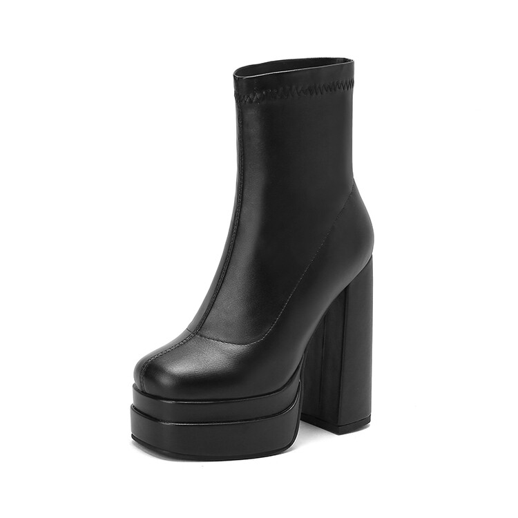 GOOSHOE Concise Ankle Boots Anti-slip Sole Platform Walking High Heel Booty Big Size 48