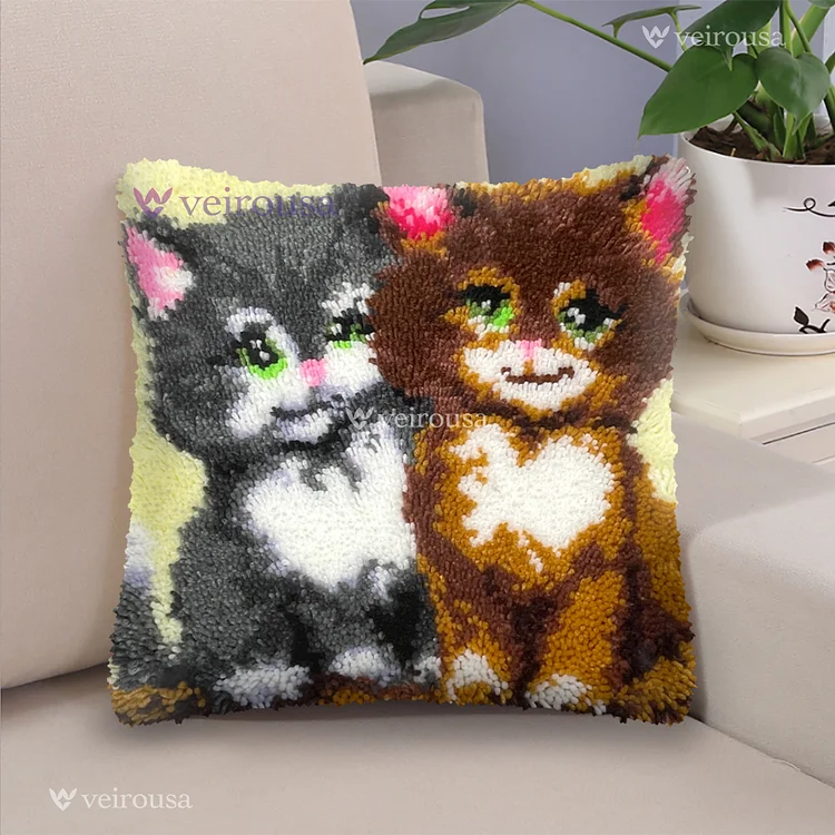 Two Kittens Cat Latch Hook Pillow Kit for Adult, Beginner and Kid veirousa