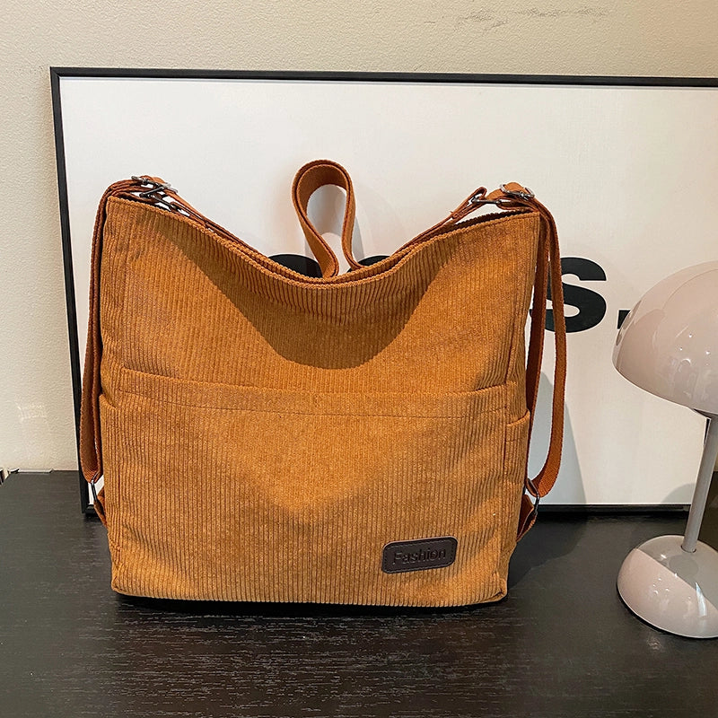 Women’s Corduroy Solid Color Basic Square Zipper Shoulder Bag