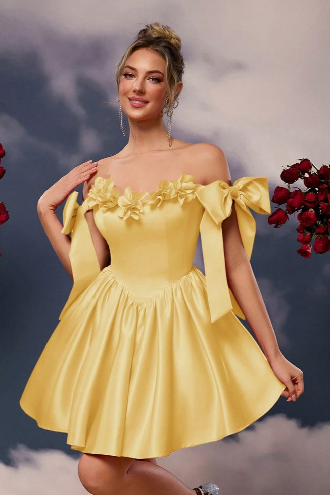 Oknass Off-The-Shoulder Sleeveless Short A Line Homecoming Dress With Pleated