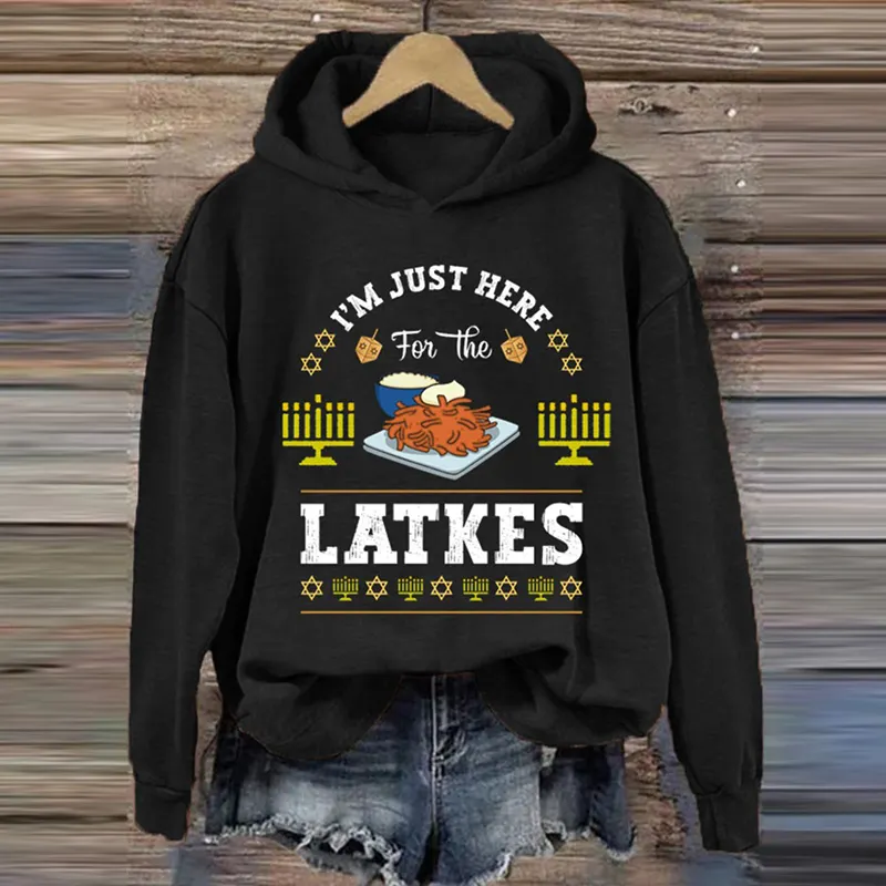 Women's I'm Just Here For The Latkes Hanukkah Printed Sweatshirt