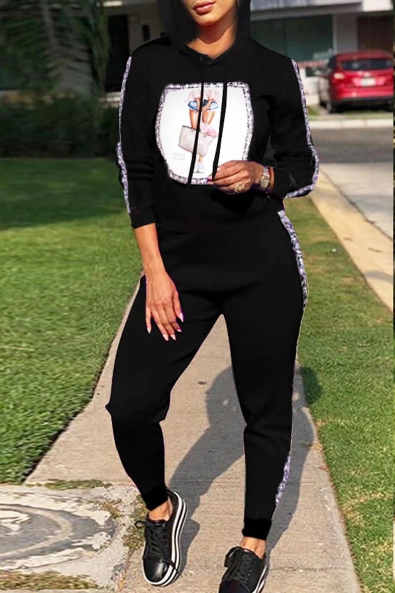 Casual Hoodie Patch Two Piece
