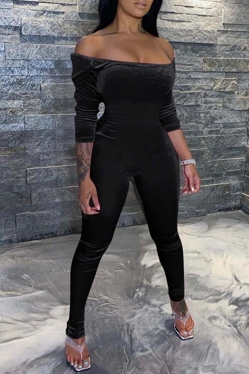Sexy Casual Solid Backless Off the Shoulder Jumpsuits