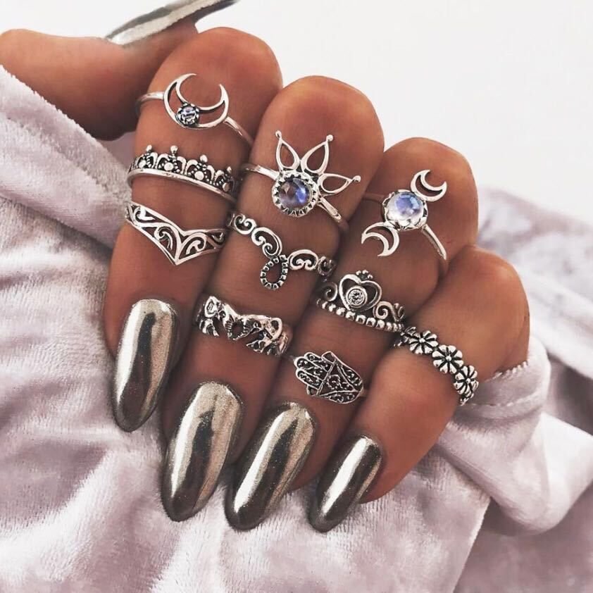 Fashion Vintage Alloy Star Moon Ring Set