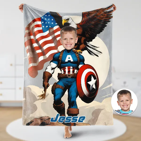 Custom Captain Hero Boy Blankets Personalized Face & Name Fighting Hero Blanket Gifts For Boys artswardrobe