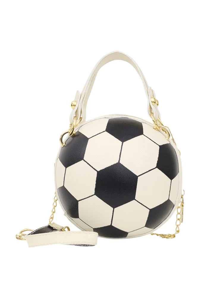Round Shoulder Bag Women Totes Chain Messenger Handbag (Football White)