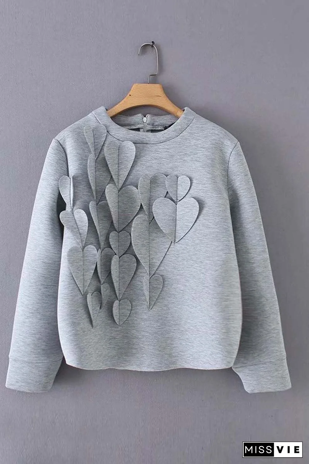 Heart Decoration Zipper Long Sleeve Hoodie Tops