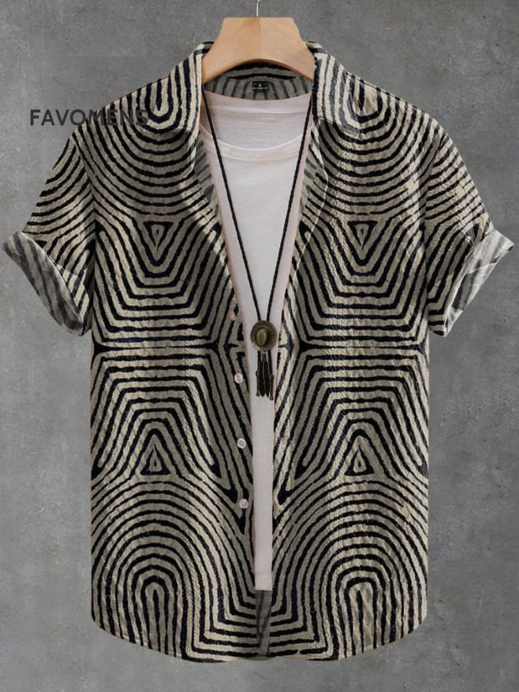 Black And White Bohemian Stripes Vintage Print Casual Jacquard Shirt Multicolor / S