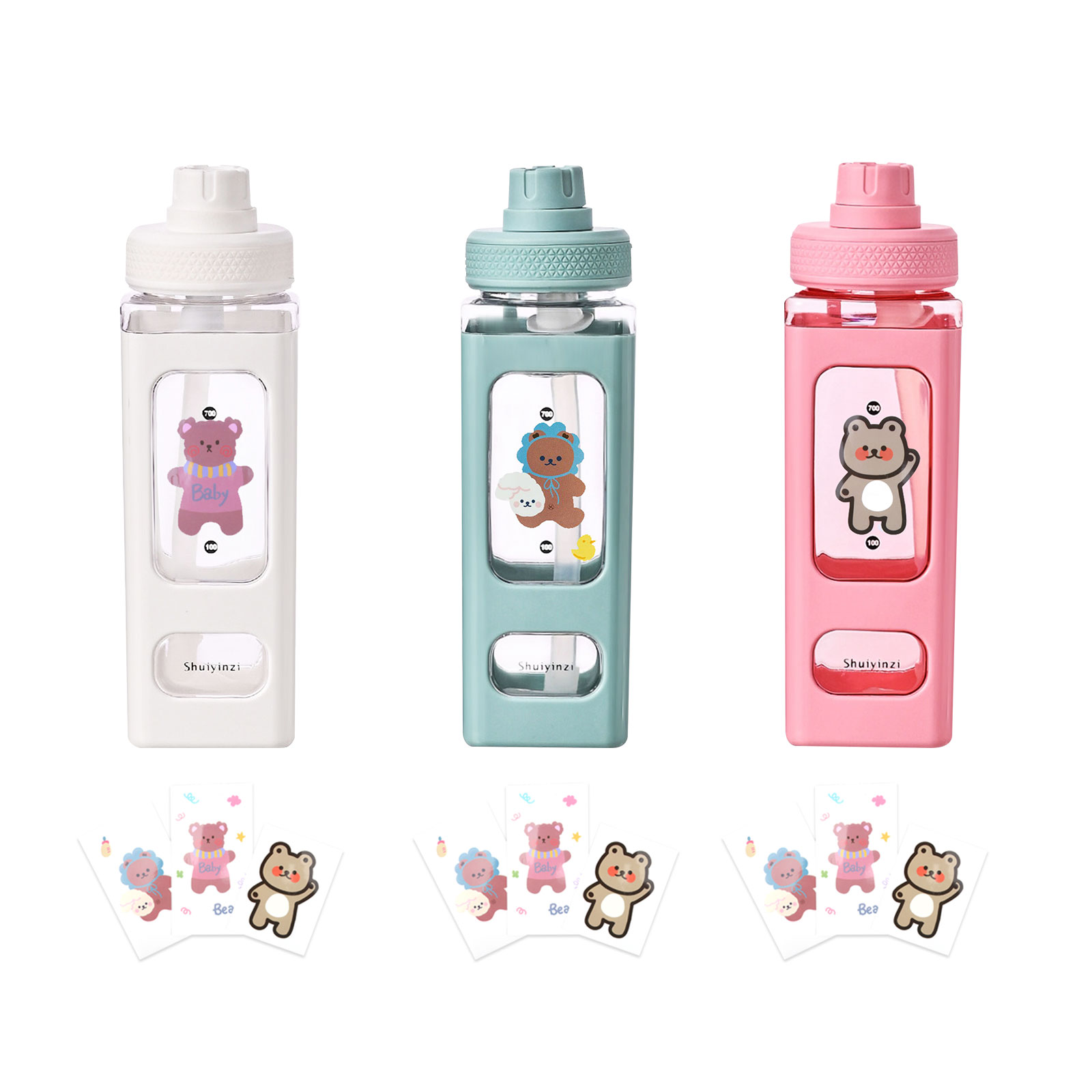 

Portable Sippy Cups - Cartoon Pattern Water Bottles with Scale for Summer, Green, 501 Original