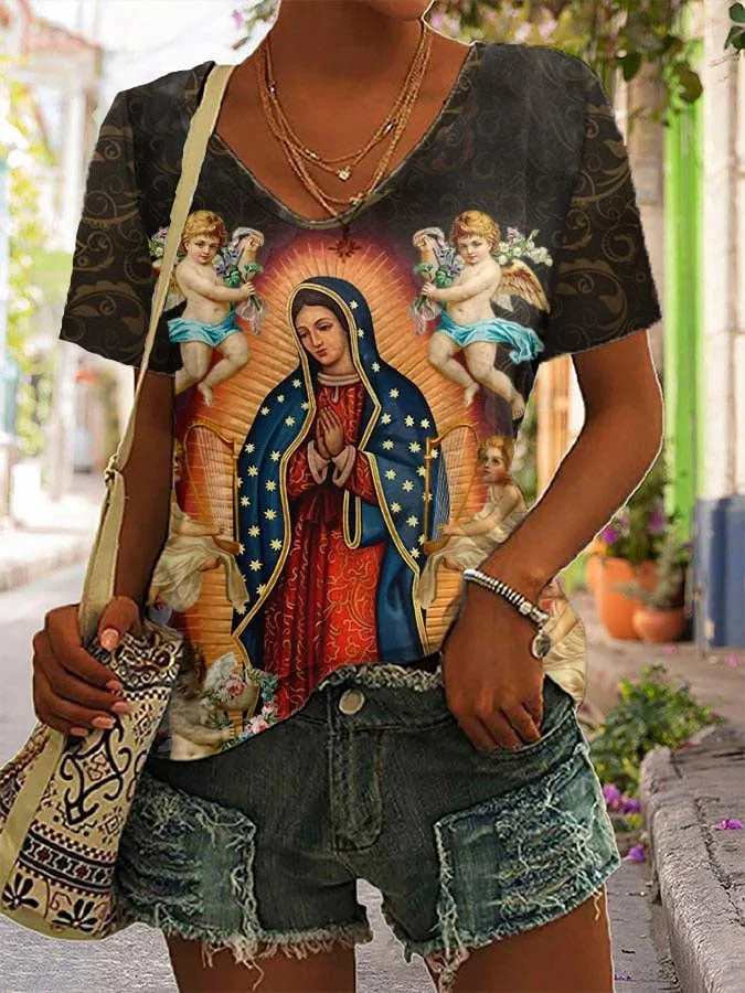 Women's Faith Christ Virgin Mary Print T-Shirt socialshop
