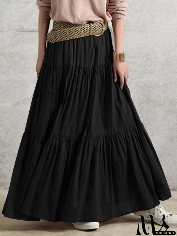 Women's Skirts Solid Vintage Pleated Casual Skirt