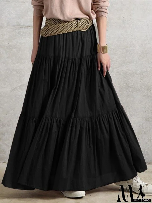 Women's Skirts Solid Vintage Pleated Casual Skirt