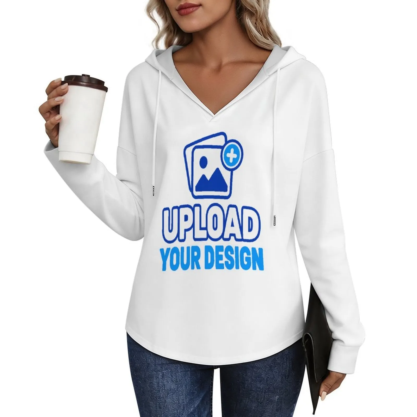 V-Neck Long-Sleeve Hoodie &ndash; personalized print product image 8