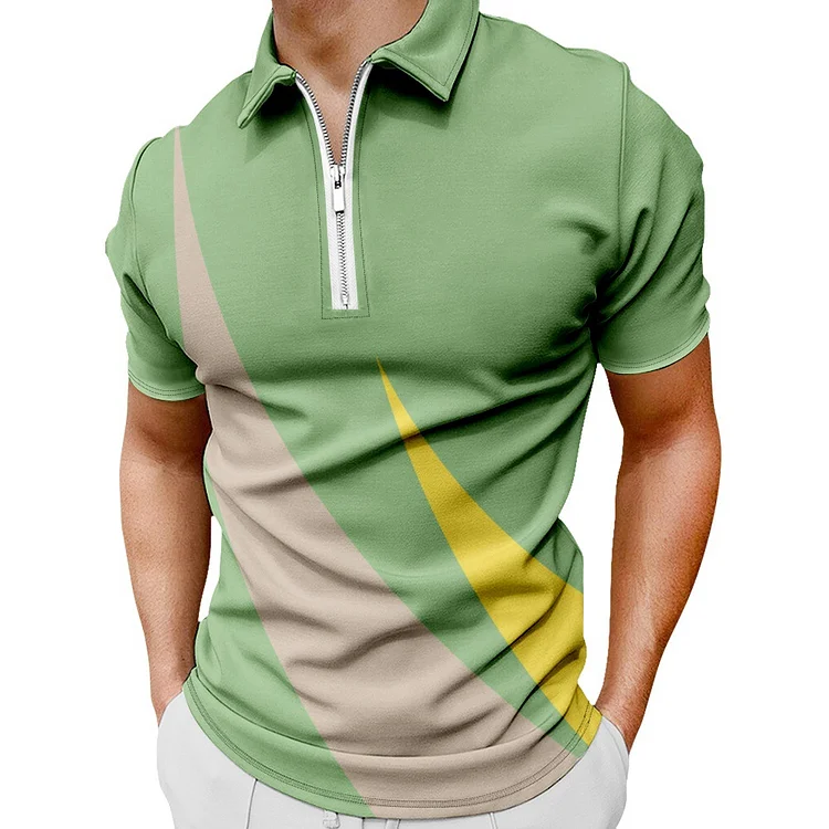 BrosWear Fashion Men's Abstract Color-Blocking Casual Short Sleeve  Polo Shirt
