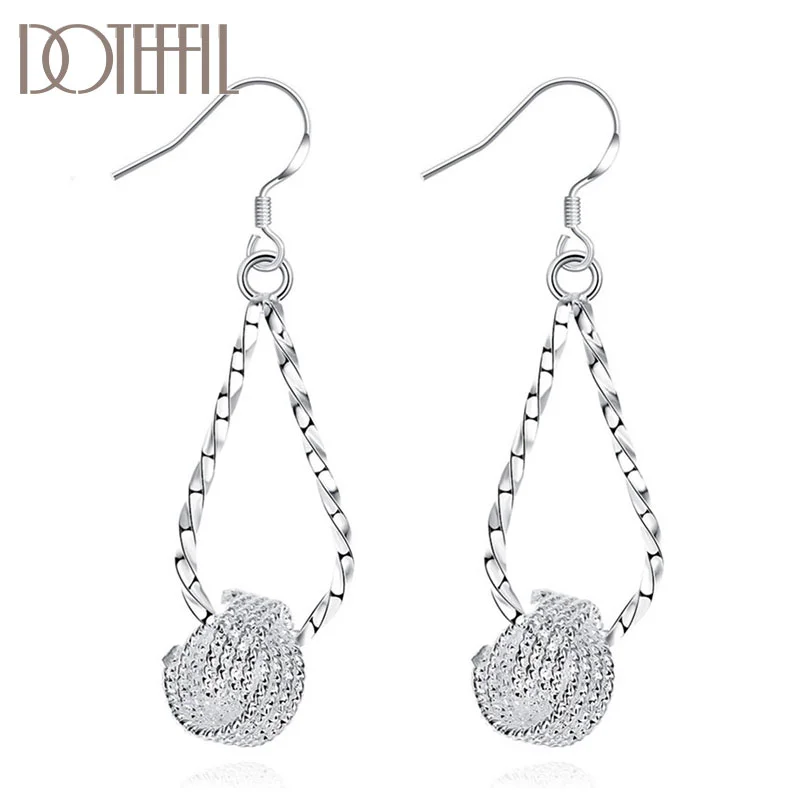 DOTEFFIL 925 Sterling Silver Double Circle Drop Earrings Charm Women Jewelry 