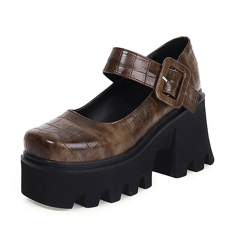 Gdgydh Sexy Buckle Platform High Heels Mary Jane Shoes For Women Black Red Leather Pu Harajuku Goth Shoes Pumps High Quality