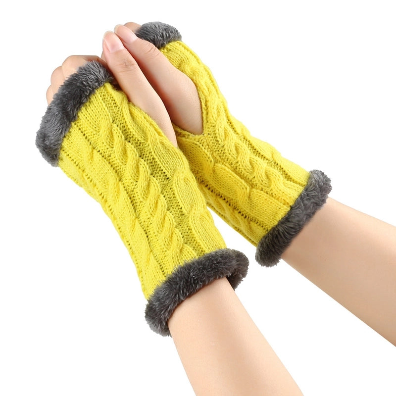 New Autumn And Winter Fleece-lined Wool Gloves Twist Knitted Finger Leakage Plush Oversleeve Warm Thickened Wool Gloves