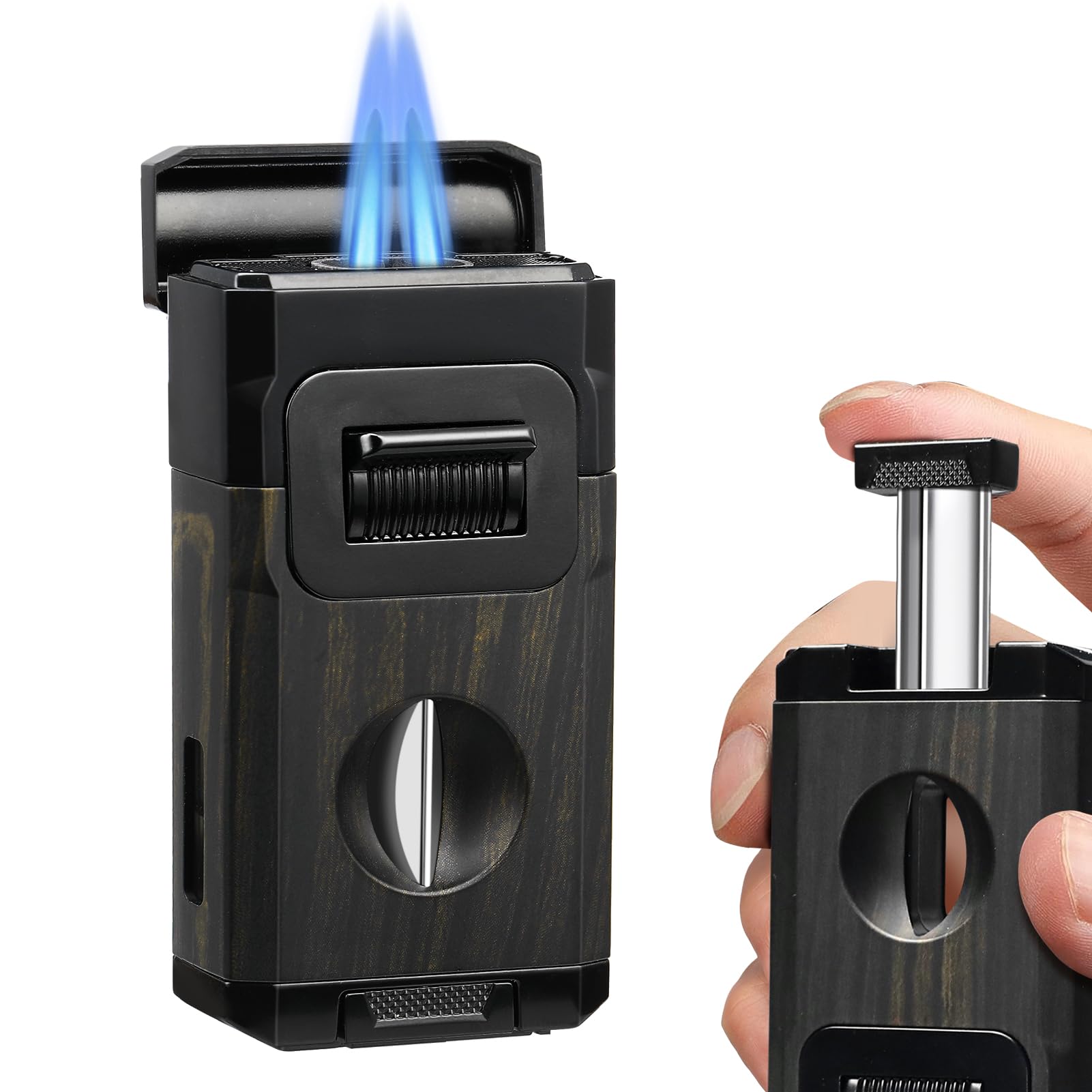 YUSUD Dual Jet Flame Torch Cigar Lighter, with Cigar Cutter