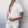 Camicia da uomo a maniche corte in cotone e lino con collo alto e bottoni