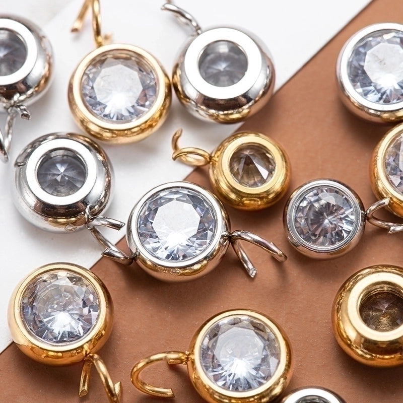 10 PCS/Package 5.5mm Diameter Diameter 7 Mm 304 Stainless Steel Zircon Round Polished Pendant