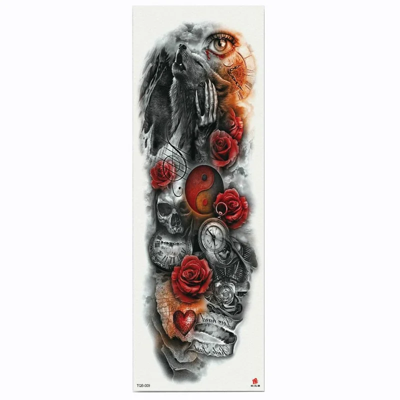 2018 New Full Flower Arm Tattoo Sticker Skeletons and Roses Temporary Body Paint Water Transfer Tattoo Sleeve