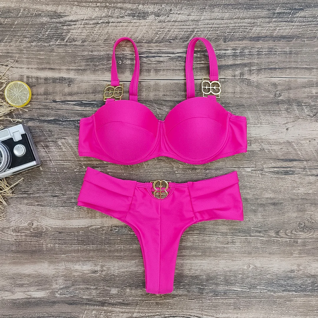 Uveng Solid Color Slings With Braided Hard-Packed Swimsuit Women 2025 New Bikini