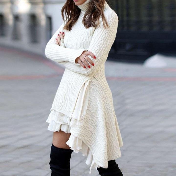 Stylish turtleneck stitching knitted dress