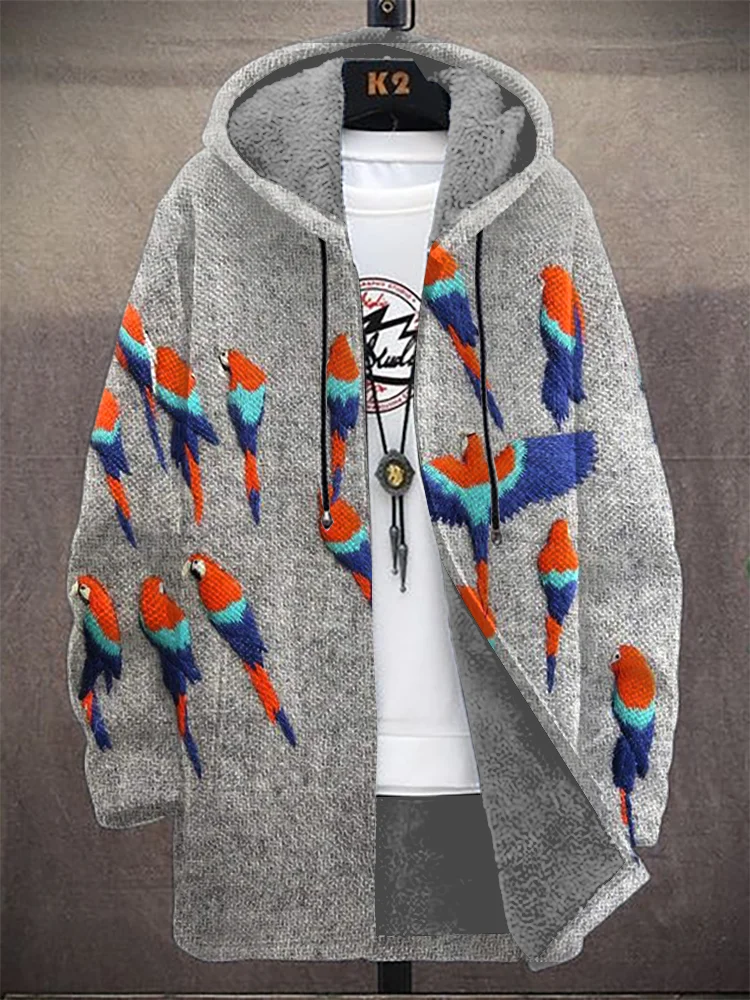 Men's Macaw Parrot Art Print Hooded Trench Coat