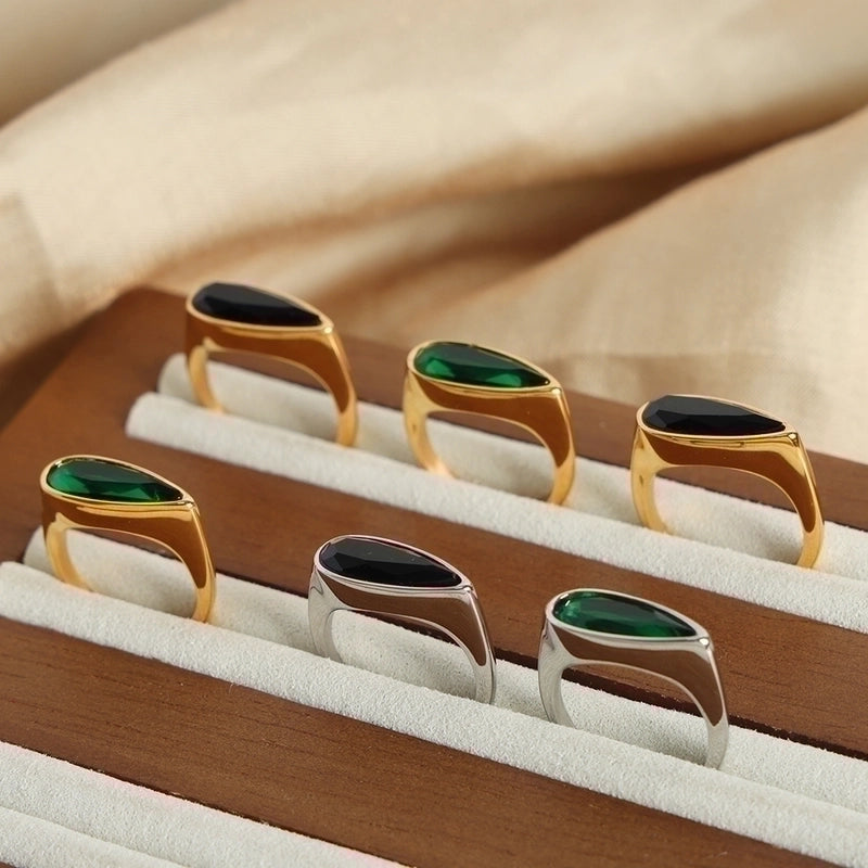 Casual Glam Minimalist Geometric Glass Titanium Steel Glass 18K Gold Plated Plating Inlay Rings