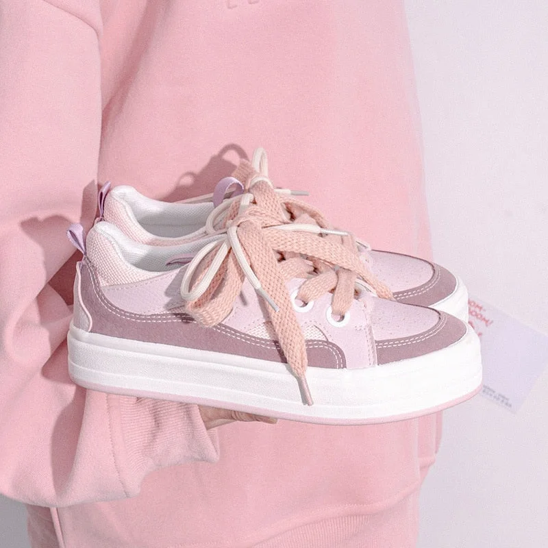 Women's Shoes 2022 New Fashion Spring Thick-Soled Women Sneakers Breathable Korean Style Low-top Comfy Casual Platform Shoes