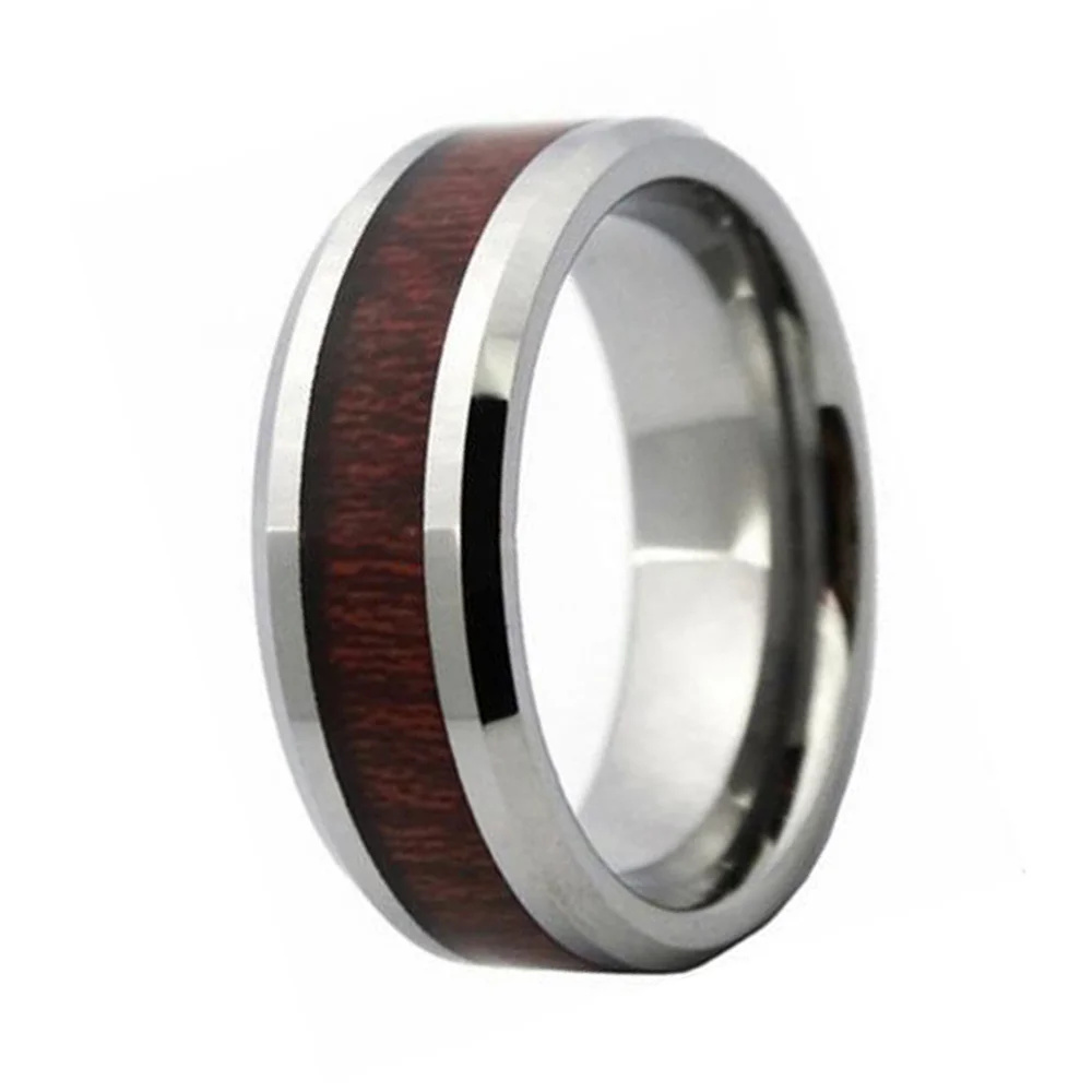 6MM 8MM Wood Grain Inlaid Tungsten Steel Rings Polished Finished For Men