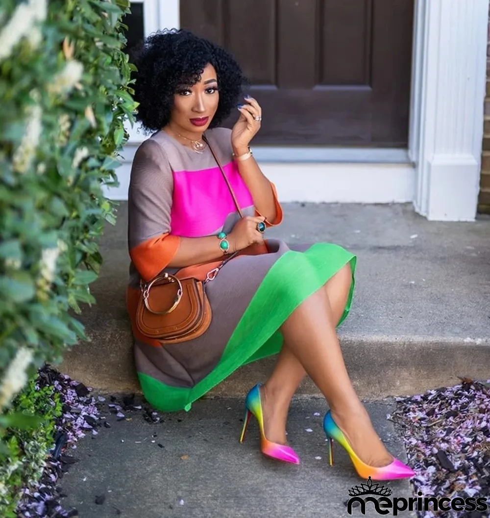 Casual Striped 3/4 Sleeve A-line Dress