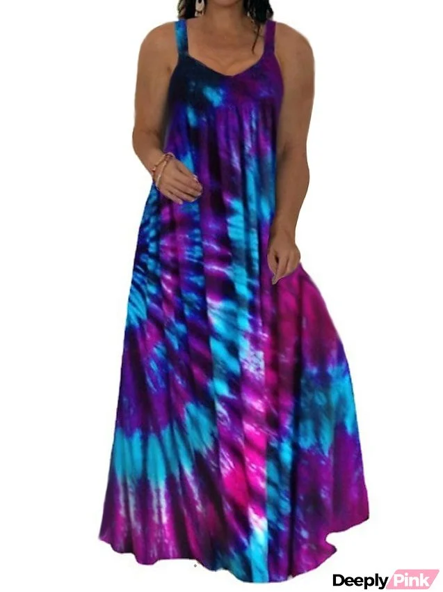 Women's Plus Size Casual Dress Slip Dress Tie Dye Long Dress Maxi Dress Sleeveless Backless Print Strap Fashion Daily Yellow Pink Spring Summer L XL XXL 3XL 4XL