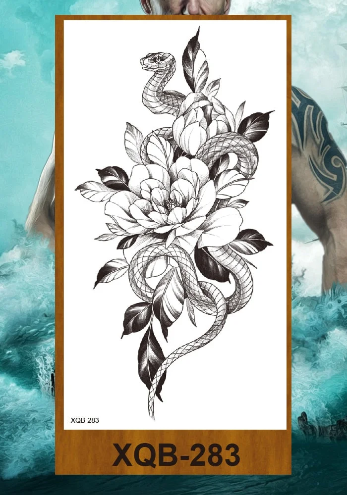 Temporary Tattoos Stickers Dragon Snake Tiger Totem Pterosaur Demon Beast Men Women Adult Girl Flower Arm Chest Fake Tatoo DIY