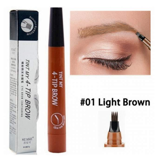 4 Points Eyebrow Pen - 5 Colors Waterproof Natural Dark Brown Fork Tip Tattoo Pencil Cosmetic Long Lasting