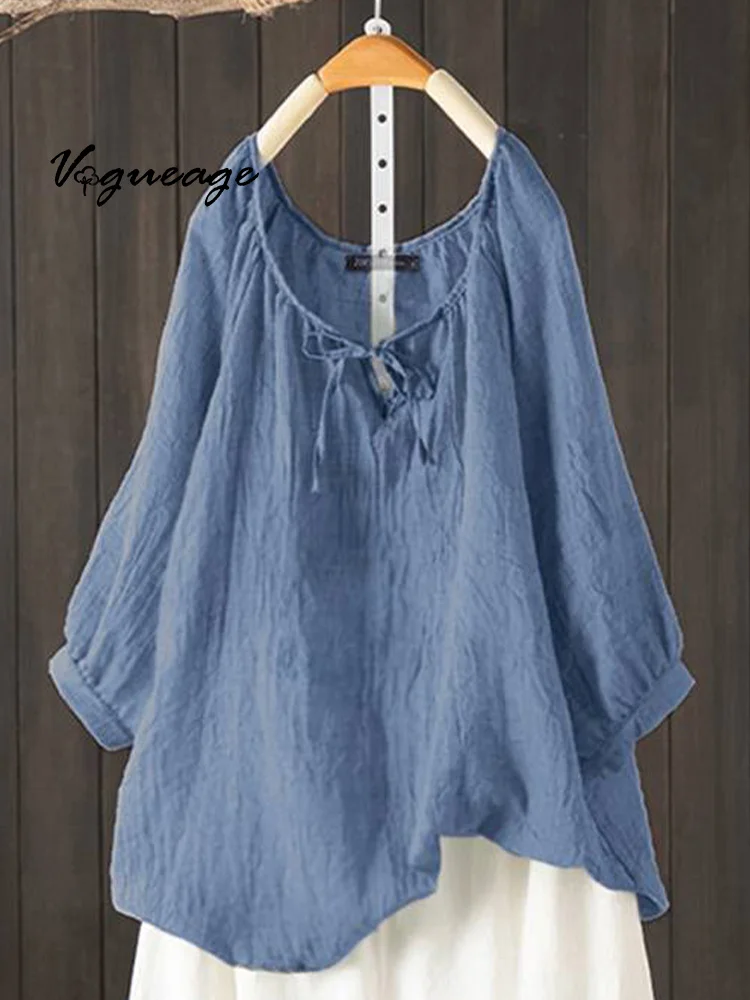 Solid Color Three-Quarter Sleeve Women's Casual Waisted Cotton And Linen Shirt