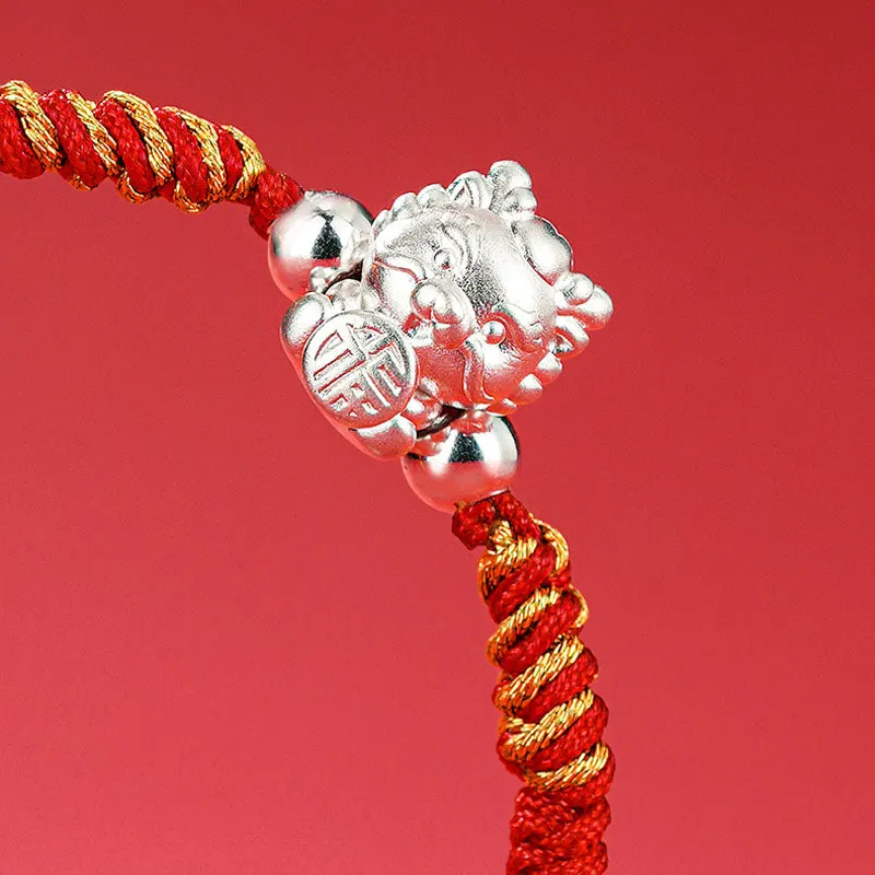 999 Sterling Silver Year of the Dragon Fu Character Attract Fortune Luck Handcrafted Braided Bracelet