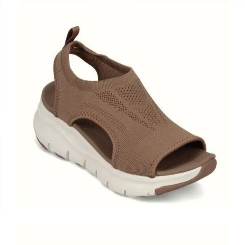 Yyvonne Sandals Women's 2025 Summer Net Cloth Flat Solid Roman Women's Shoes Flat Soles Flying Weaving Fish Mouth Sandals Women's Batch