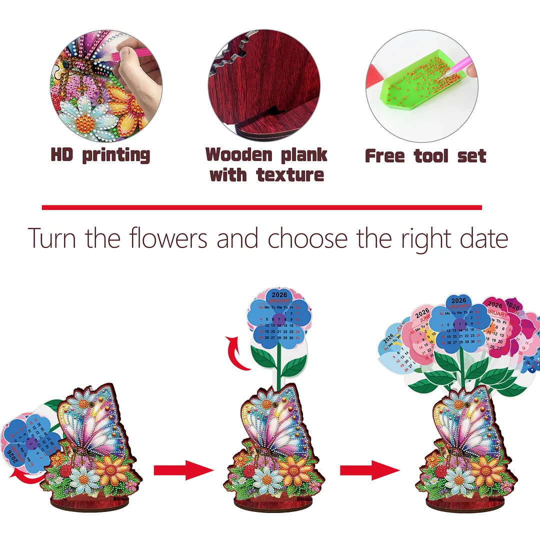 2026 Calendar DIY Diamond Painting Kit Wooden Diamond Painting Calendar