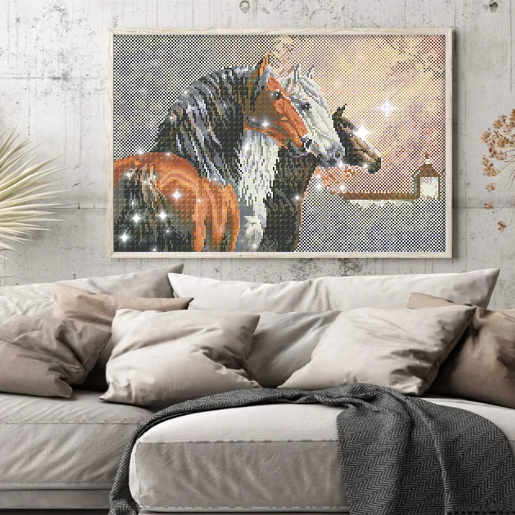 9CT Full Stamped Cross Stitch Bead Embroidery- Horse(Canvas|58*38CM)