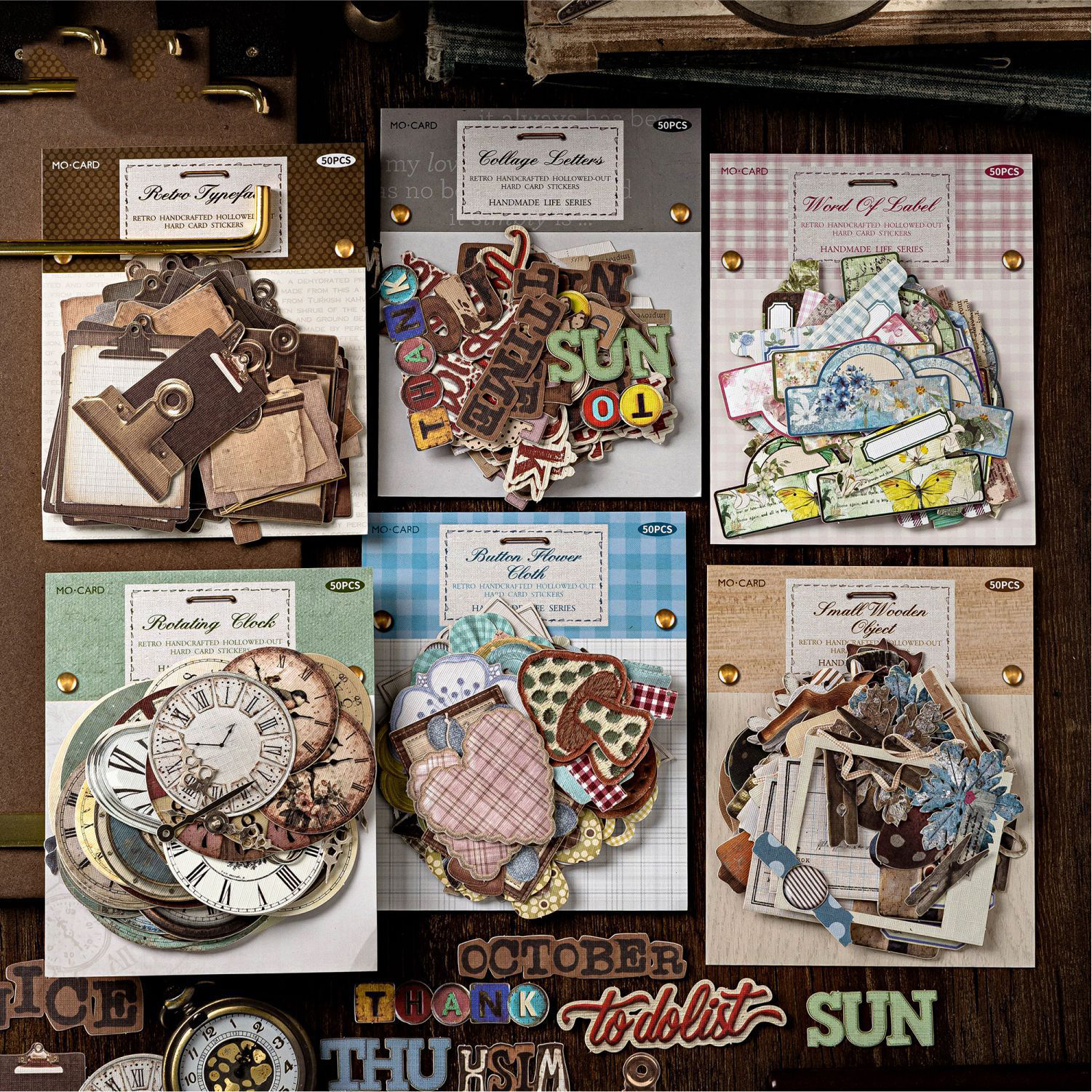 스티커 - 핸드메이드 라이프 시리즈 빈티지 레터 시계 라벨 홀로우