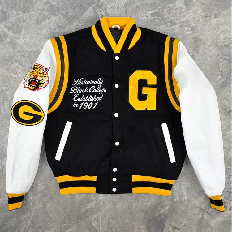 Retro college style yellow baseball uniform jacket
