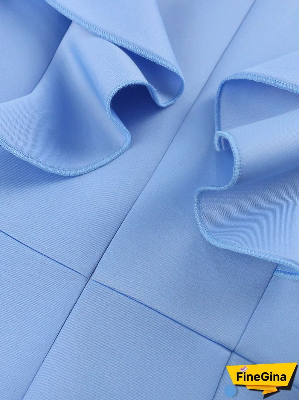 Elegant Blue Dresses Women See Through Long Tulle Sleeve Slim Ruffle Dress Classy Bright Large Size Party Birthday Outfits