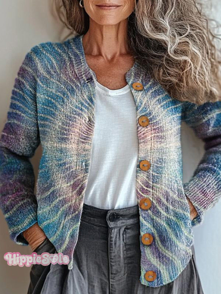 Retro Kaleidoscope Print Buttoned Cardigan Sweater Multicolor / S