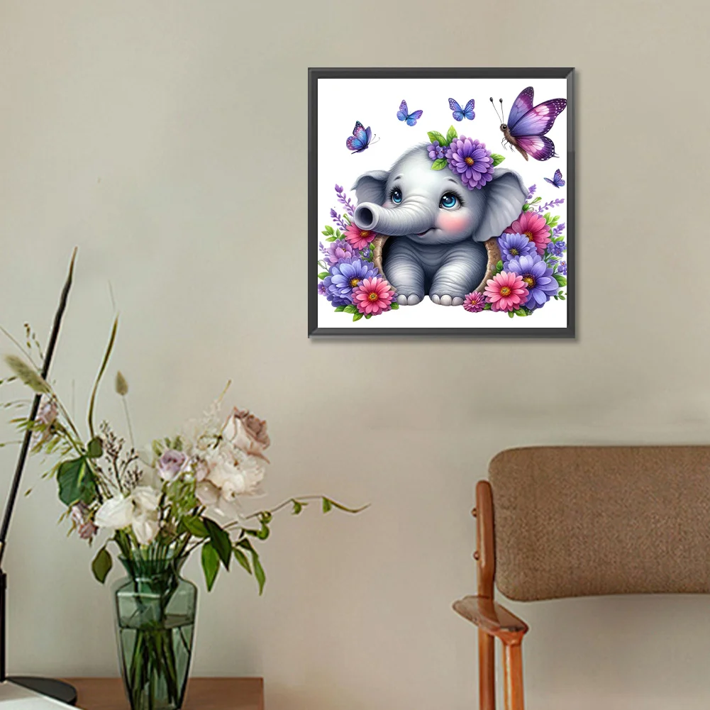 Diamond Painting - Full Round Drill - Flower Elephant(Canvas|30*30cm)