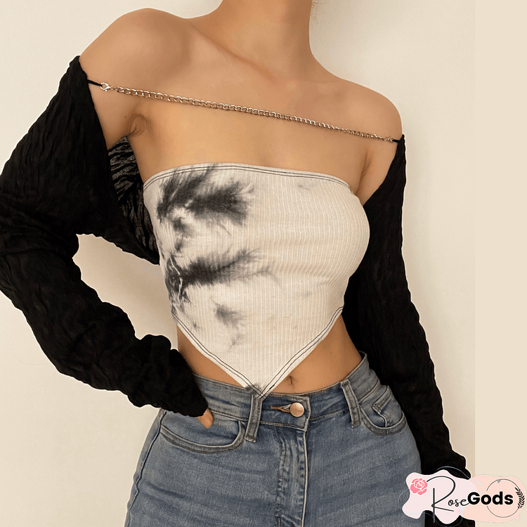 Ribbed Tie Dye Metal Chain 2 Piece Crop Top